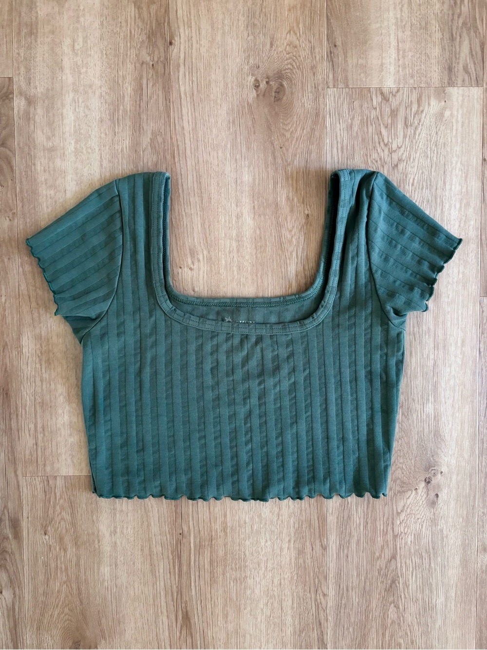 Aerie Square Neck Ribbed Crop Top Size Medium Forest Green